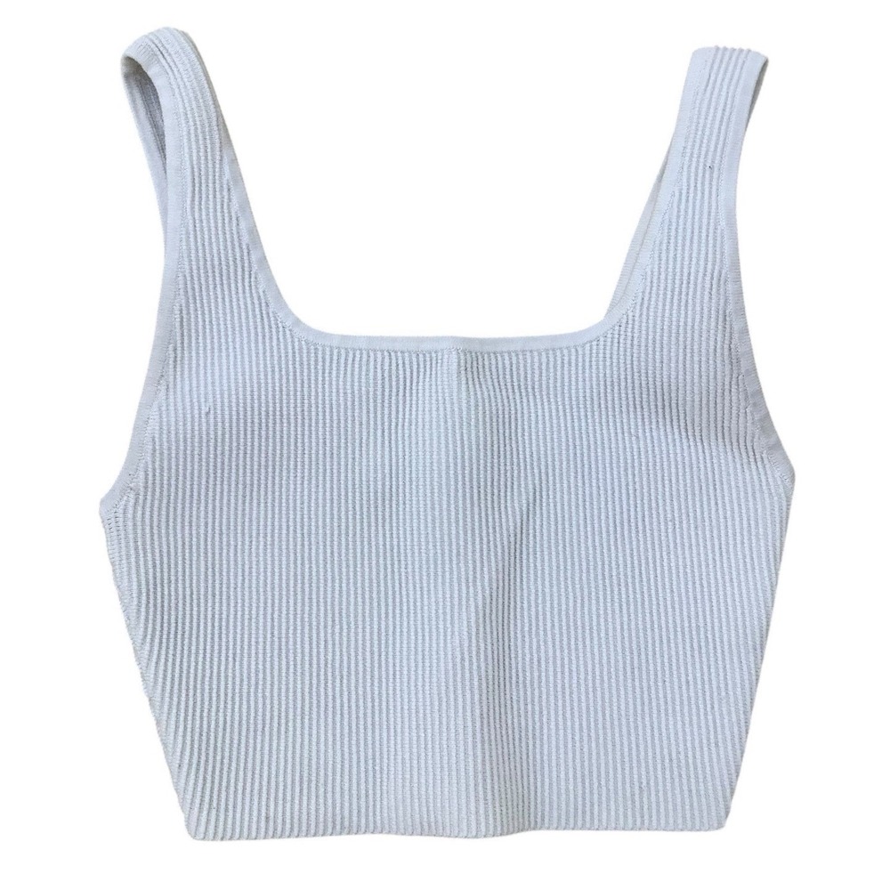 Babaton Sculpt Knit Cropped Tank Top White Square Neck Ribbed Cami Small